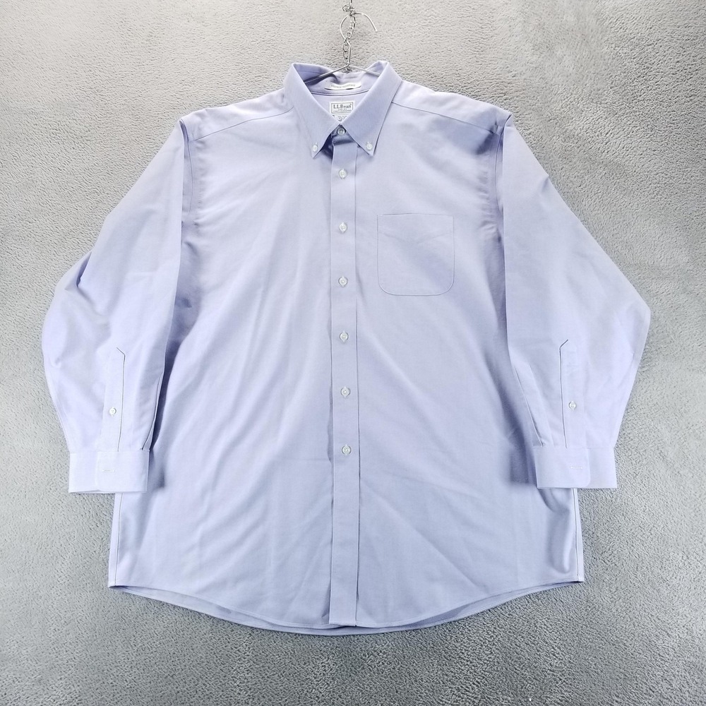 LL Bean Dress Shirt Mens 17.5 33 Blue Oxford Wrinkle Resistant Button Down